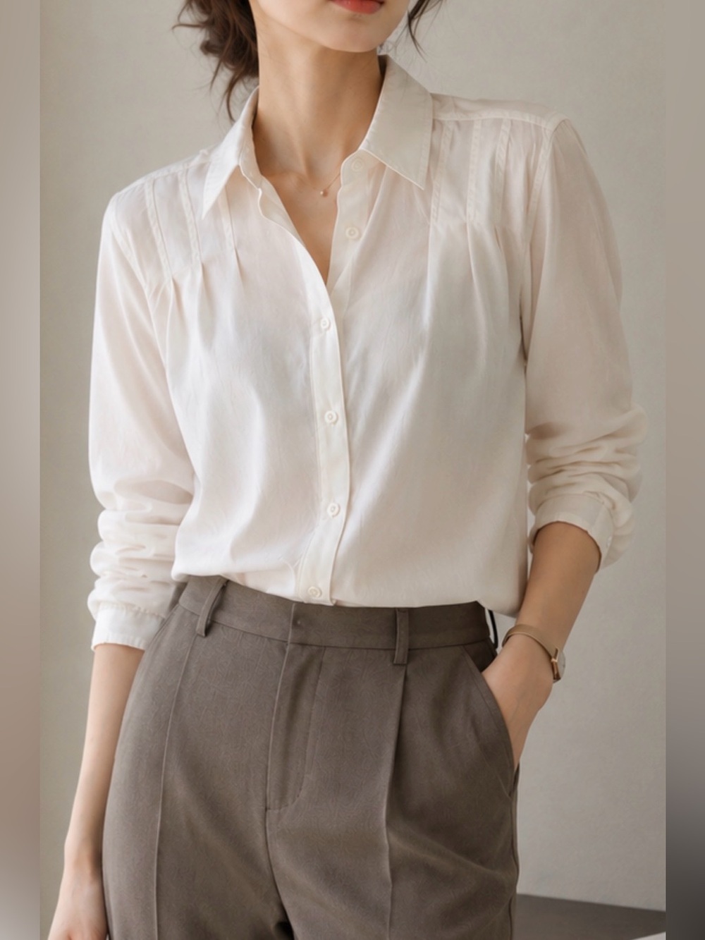 cloth & stone Ivory Button-Down Pintuck Shirt